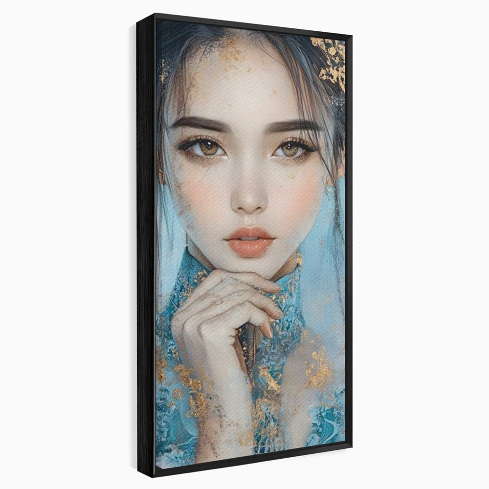 Tablou canvas cu tablou canvas cu chip de femeie, in rama de aluminiu negru